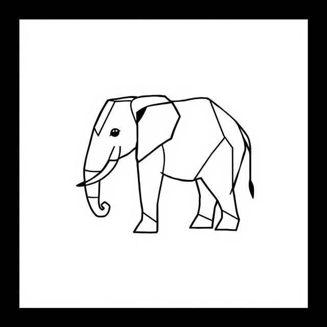 A simple and minimalistic elephant design created with geometric lines, emphasizing clean and elegant shapes