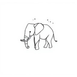 A minimalist geometric tattoo design of an elephant, created using simple lines and shapes
