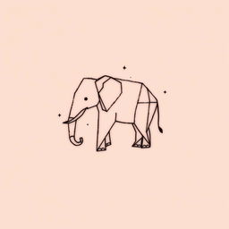 A minimalist geometric tattoo design of an elephant, created using simple lines and shapes