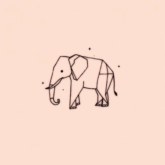 A minimalist geometric tattoo design of an elephant, created using simple lines and shapes