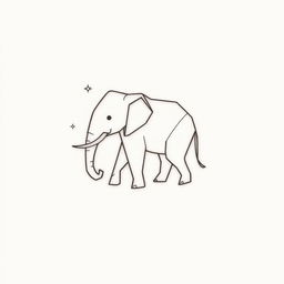 A minimalist geometric tattoo design of an elephant, created using simple lines and shapes