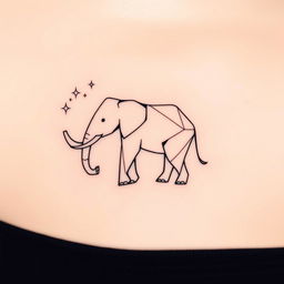 A minimalist geometric tattoo design of an elephant, created using simple lines and shapes