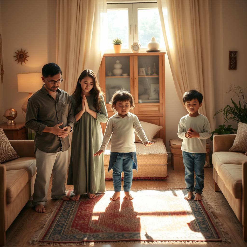 A serene family scene depicting the influence of prayer on family bonding