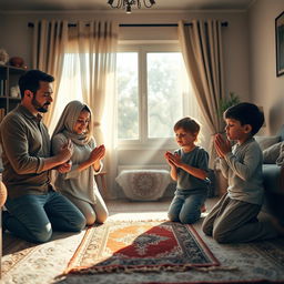 A serene family scene depicting the influence of prayer on family bonding