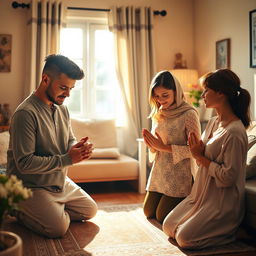 A serene family scene depicting the influence of prayer on family bonding