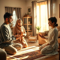 A serene family scene depicting the influence of prayer on family bonding
