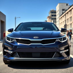 A sleek, stylish Kia Optima with the front of the car designed to resemble a formal suit