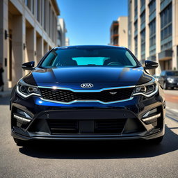 A sleek, stylish Kia Optima with the front of the car designed to resemble a formal suit