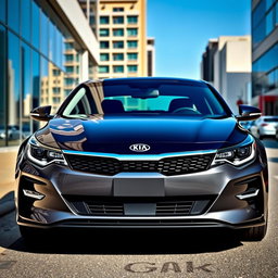 A sleek, stylish Kia Optima with the front of the car designed to resemble a formal suit