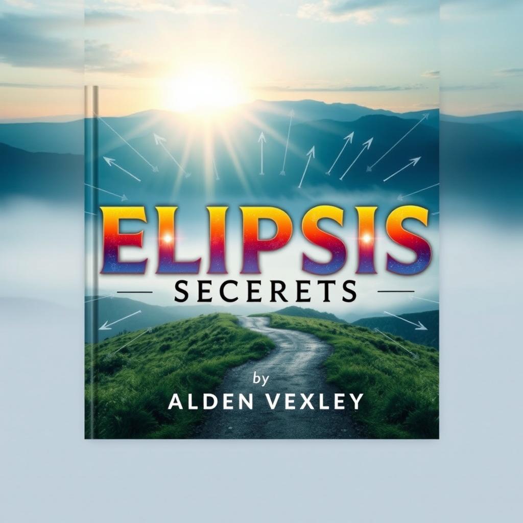 A captivating book cover design titled 'Elipsis Secrets' by Alden Vexley, featuring a realistic image of a serene landscape with a winding path leading toward a bright horizon, symbolizing transformation