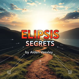 A captivating book cover design titled 'Elipsis Secrets' by Alden Vexley, featuring a realistic image of a serene landscape with a winding path leading toward a bright horizon, symbolizing transformation