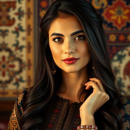 A portrait of a typical Iranian woman showcasing her intelligence and sophistication