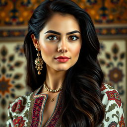 A portrait of a typical Iranian woman showcasing her intelligence and sophistication
