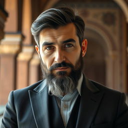 A portrait of a typical Iranian man showcasing his intelligence and sophistication