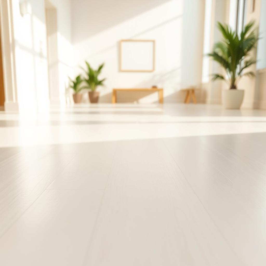 A detailed and aesthetically pleasing background featuring a light-colored floor, with a bright, airy atmosphere