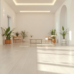 A detailed and aesthetically pleasing background featuring a light-colored floor, with a bright, airy atmosphere