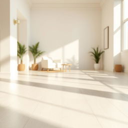 A detailed and aesthetically pleasing background featuring a light-colored floor, with a bright, airy atmosphere