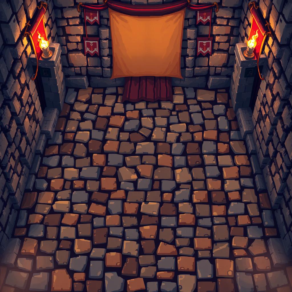 A captivating pixel art background featuring a medieval floor, designed with intricate details and vibrant colors