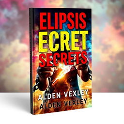 A realistic and vibrant book cover design for 'Elipsis Secrets' by Alden Vexley, featuring a dynamic scene of a person breaking free from chains