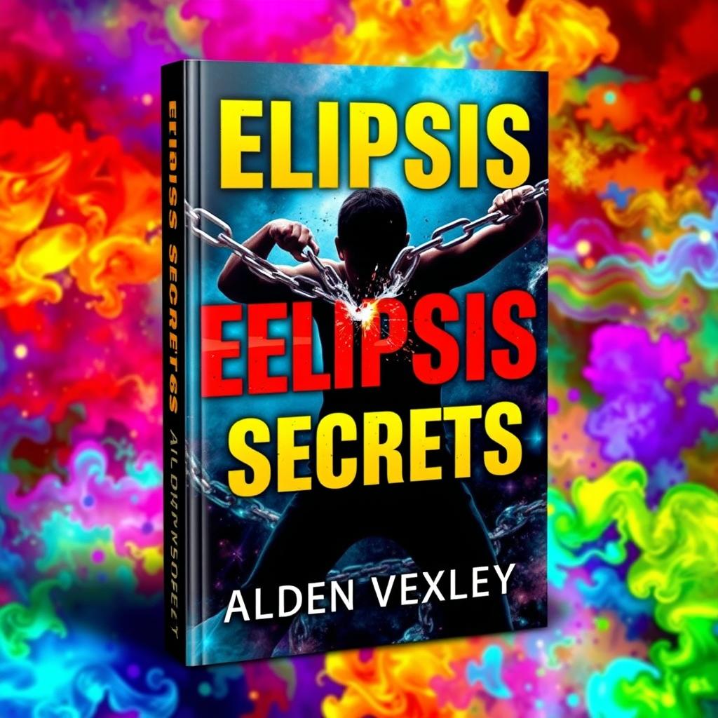 A realistic and vibrant book cover design for 'Elipsis Secrets' by Alden Vexley, featuring a dynamic scene of a person breaking free from chains