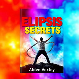 A realistic and vibrant cover design for a book titled 'Elipsis Secrets' by Alden Vexley, featuring a dynamic scene of a person breaking free from chains, symbolizing transformation and change