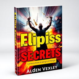 A realistic and vibrant cover design for a book titled 'Elipsis Secrets' by Alden Vexley, featuring a dynamic scene of a person breaking free from chains, symbolizing transformation and change