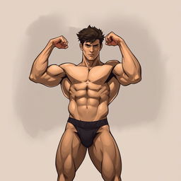 A stylized artistic depiction of a muscular male form in a dynamic pose, emphasizing strength and confidence