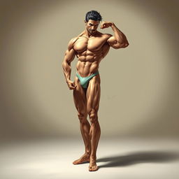 A stylized artistic depiction of a muscular male form in a dynamic pose, emphasizing strength and confidence