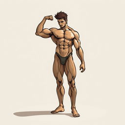 A stylized artistic depiction of a muscular male form in a dynamic pose, emphasizing strength and confidence
