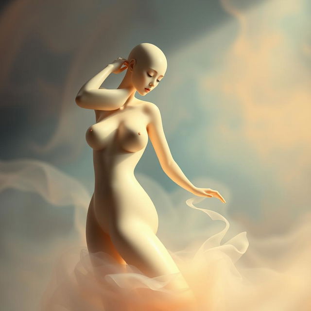 A surreal and artistic representation of an abstract figure with a focus on the curves and forms, emphasizing aesthetics rather than explicit content