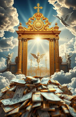A captivating and thought-provoking cover design illustrating the concept of money and the Kingdom of Heaven