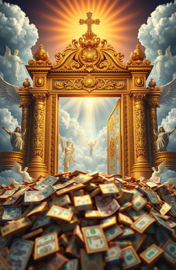 A captivating and thought-provoking cover design illustrating the concept of money and the Kingdom of Heaven