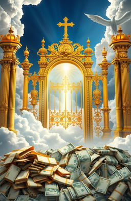 A captivating and thought-provoking cover design illustrating the concept of money and the Kingdom of Heaven