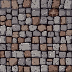 A pixel art background showcasing a stone floor, characterized by a variety of textured stones in shades of gray and brown