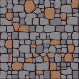 A pixel art background showcasing a stone floor, characterized by a variety of textured stones in shades of gray and brown