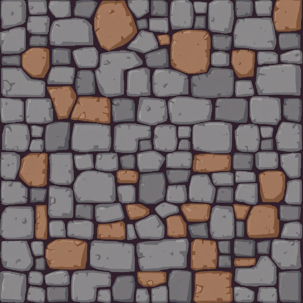 A pixel art background showcasing a stone floor, characterized by a variety of textured stones in shades of gray and brown