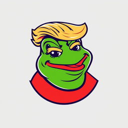 A logo design featuring the meme character Pepe the Frog, uniquely styled with Donald Trump's distinctive hairstyle