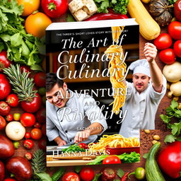 A visually captivating book cover design for a short story titled 'The Art of Culinary Adventure and Rivalry' by Hanna Davis