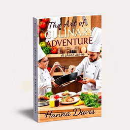 A visually appealing book cover design for the short story 'The Art of Culinary Adventure and Rivalry' by Hanna Davis