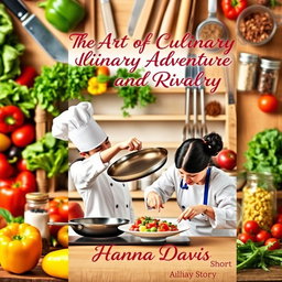 A visually appealing book cover design for the short story 'The Art of Culinary Adventure and Rivalry' by Hanna Davis