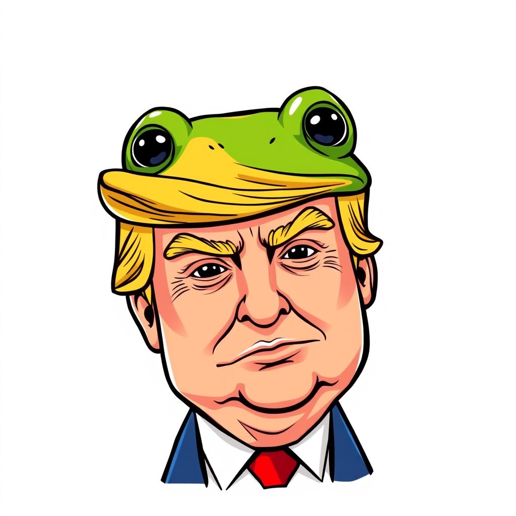 A cartoonish illustration of Donald Trump as Pepe the Frog, capturing the essence of both characters