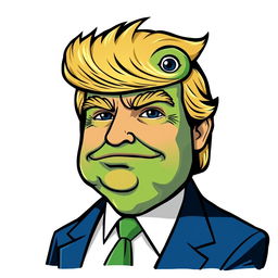A cartoonish illustration of Donald Trump as Pepe the Frog, capturing the essence of both characters