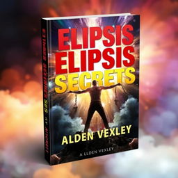 A realistic and vibrant book cover for 'Elipsis Secrets' by Alden Vexley, featuring a powerful scene of a person breaking free from chains at the center, symbolizing transformation and change