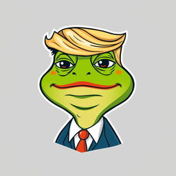 A cartoon meme featuring Pepe the Frog with a Donald Trump hairstyle, styled as a unique logo design