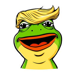 A cartoon meme featuring Pepe the Frog with a Donald Trump hairstyle, styled as a unique logo design
