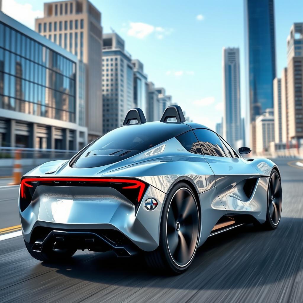 An electric car designed with two back-to-back seats, resembling a sleek and aerodynamic fighter jet