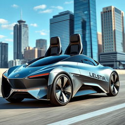 An electric car designed with two back-to-back seats, resembling a sleek and aerodynamic fighter jet