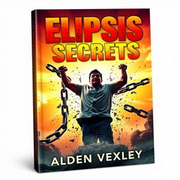 A realistic and vibrant book cover for 'Elipsis Secrets' by Alden Vexley, depicting a powerful scene of a person, gender-neutral, breaking free from heavy chains in a dramatic fashion