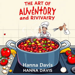 An engaging book cover design for the short story 'The Art of Culinary Adventure and Rivalry' by Hanna Davis, centered around the theme of cooking chili