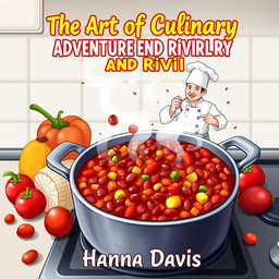 An engaging book cover design for the short story 'The Art of Culinary Adventure and Rivalry' by Hanna Davis, centered around the theme of cooking chili
